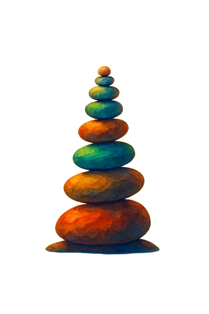 Colourful balanced stones representing harmony and growth in counselling